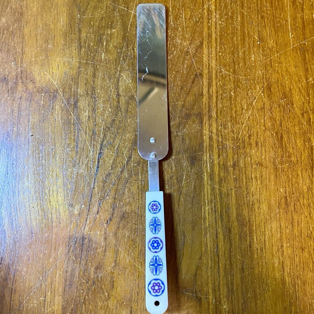 Vintage ACE Stainless Steel Spatula Icing Baking White/Blue Design Handle MCM